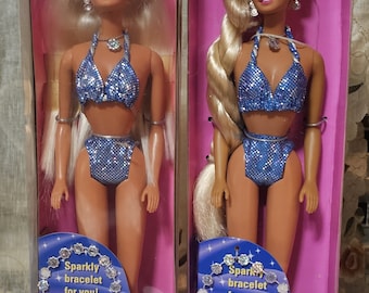 BARBIE, 1995 Sparkle Beach Barbie Doll 2 Variations - Flowing Hair orTwisted Braid #13132 Mattel, NRFB
