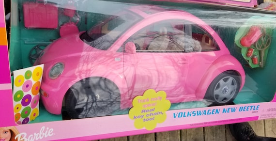 Vintage Barbie Volkswagen Beetle Vehicle Pink W/ Real Key Chain