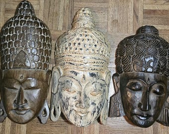 Indonesian Artisan Wooden Masks, Hand Carved