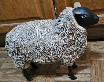 Vintage Campbell Classics Sheep, Beautiful 10” T, Hand Crafted Folk Art, Signed P. Campbell