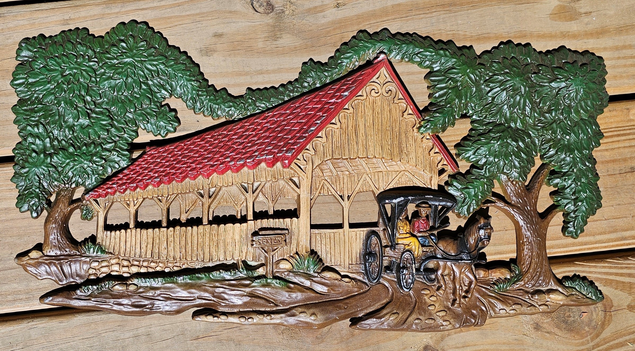 Vintage 1970s Sexton Country Scene Metal Wall Plaque Iron Wall Hanging