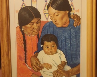 REISS WINOLD, Blackfeet Vintage Framed Prints, Native American Indian Art, Many Horses, Little Rosebush and Baby