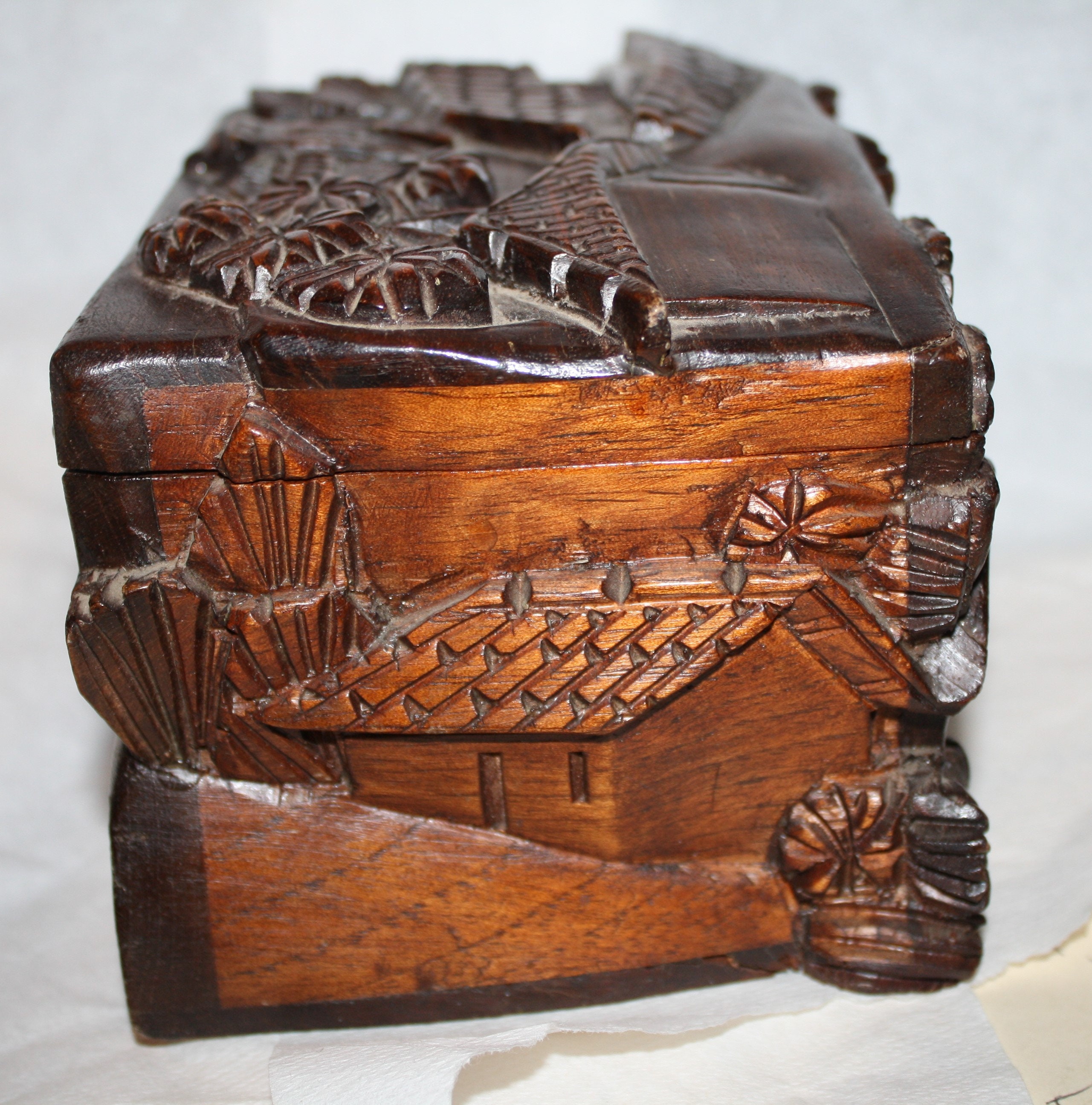 Vintage Hand-Carved Wooden Box Made in Mexico