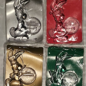 Vintage 1992 Energizer Bunny Limited Edition Christmas Ornament, Clear Plastic, Collectible, Advertisement, Eveready Batteries, Set of 4,
