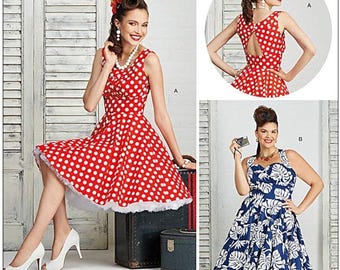 Simplicity 8051, Retro 1950's Sewing Pattern, Misses/Women’s Rockabilly Dress with Full-Skirts, Size AA 10-18 UNCUT