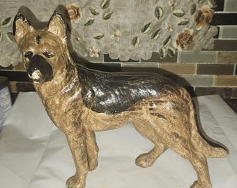 Antique Cast Iron German Shepherd Dog Doorstop, approx. 8.5" T x 9" L