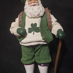 Vintage 1996 Possible Dreams Clothtique Santa Claus, Irish Shamrock Santa Claus