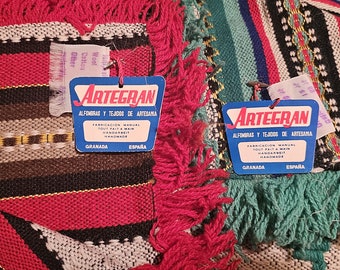 Vintage Table Runners, Hand Embroidered Fringed, 1950s ARTEGRAN Made in Spain