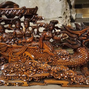 Vintage Asian Hand Carved Mahogany Wood Dragon Statue, One of a KIND!