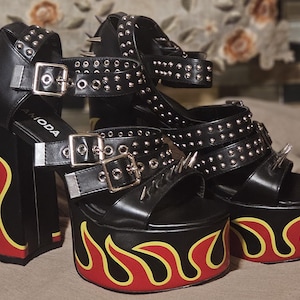 LAMODA Revin&#39; Ankle Strap Platform Sandals, Flame & Silver Spikes, Size 8