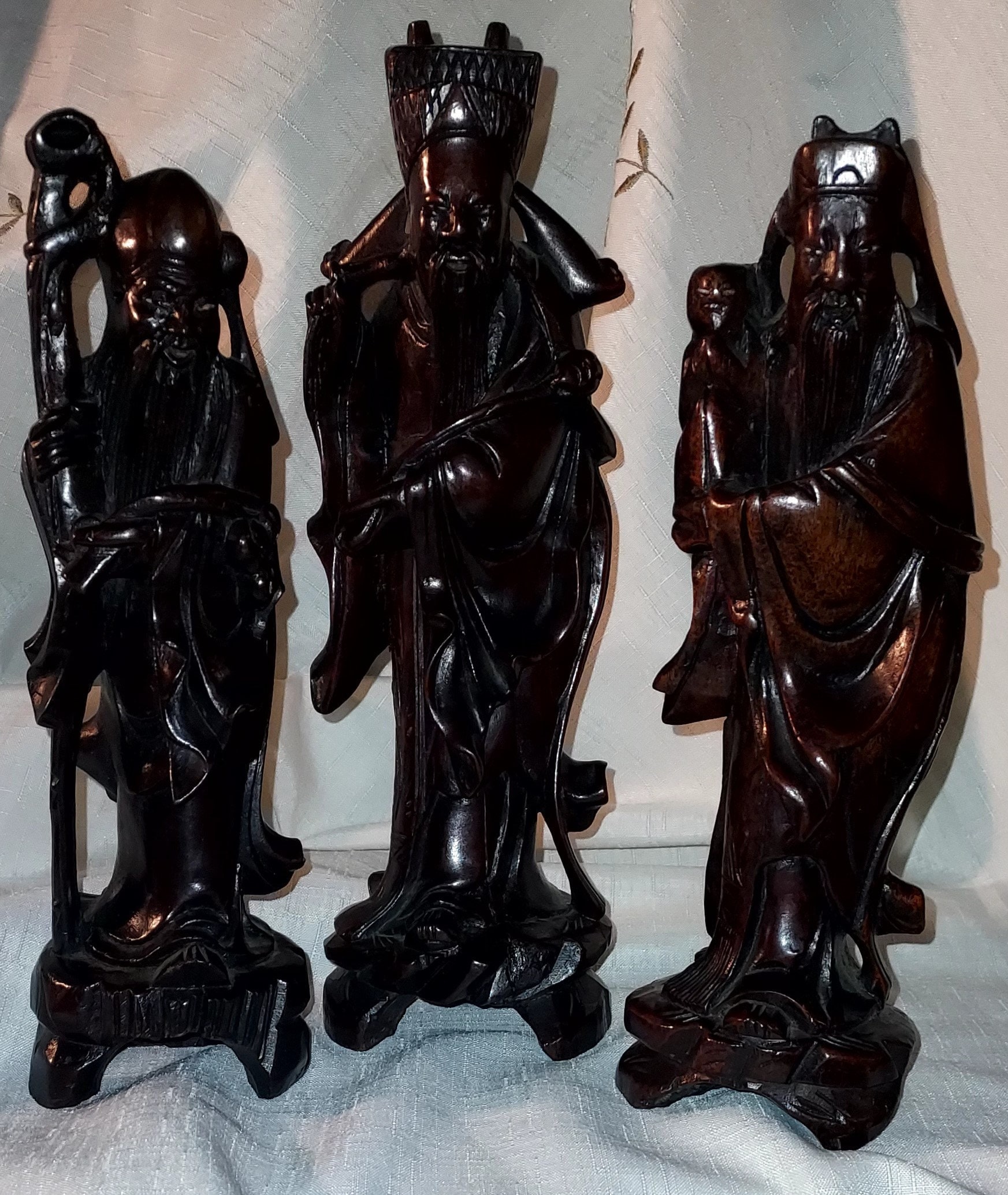 Antique Chinese Japanese Oriental Carved Wood Deity Figures, Hand Carved Wood Statue, Asian