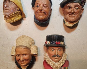 Vintage Bossoms Chalkware Bossons, Head Sculptures. Busts, Congleton, Made in England