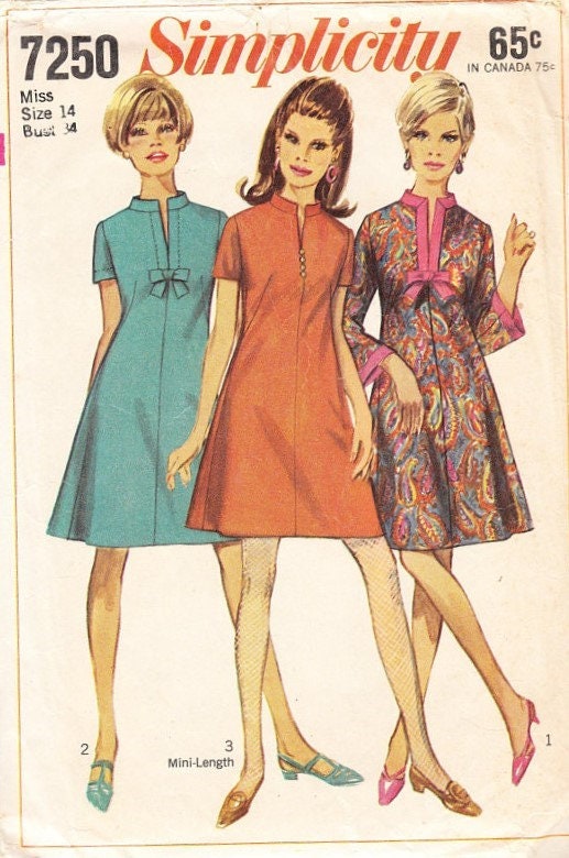 Vintage 1967 Simplicity 7250 Sewing Pattern, Misses Dress in Two ...