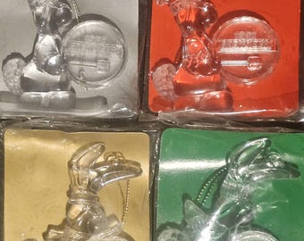 Vintage 1992 Energizer Bunny Limited Edition Christmas Ornament, Clear Plastic, Collectible, Advertisement, Eveready Batteries, Set of 4