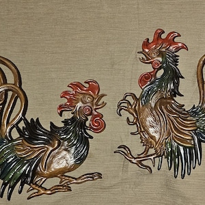 Vintage Vermay, Gilt Metal Fighting Roosters, Wall Hangings, Mid Century Home Decor, Farmhouse Chic, lot of 2