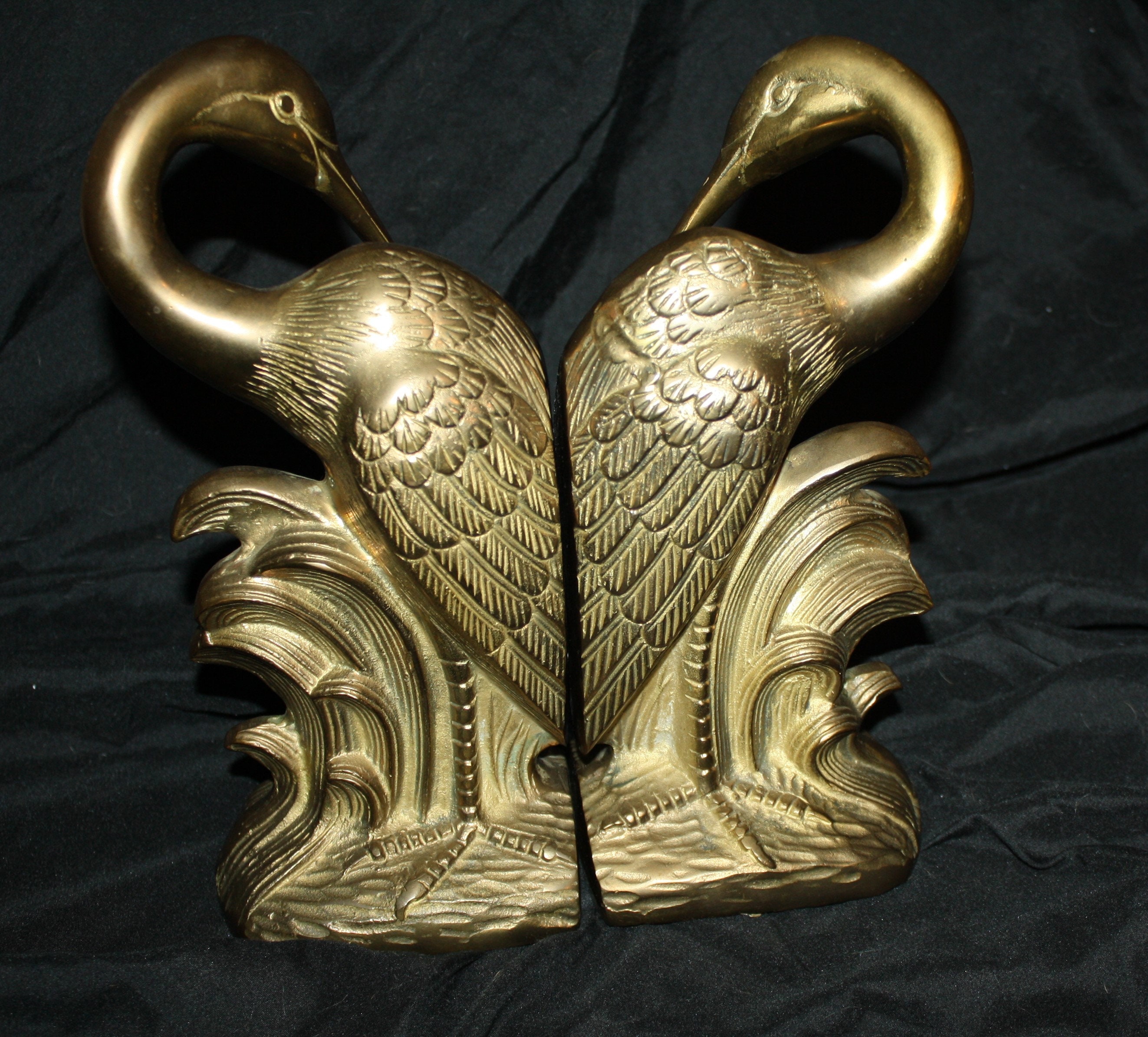 Large Brass Bookends Crane, Egret, Heron or Stork