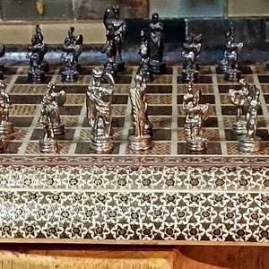 Chess Set - Metal Chess Pieces, Wooden Chess Board