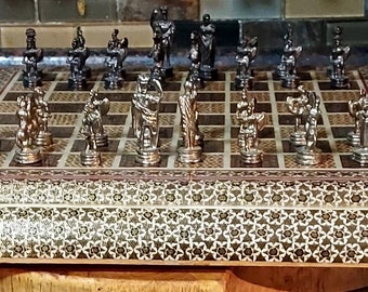 Chess Set - Metal Chess Pieces, Wooden Chess Board