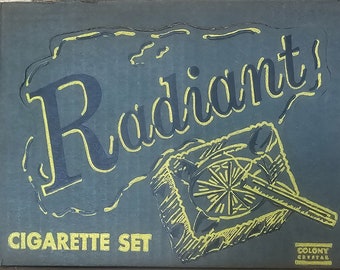Vintage 1950s RADIANT Cigarette Set, Smoking Box with 4 Ashtrays, COLONY Crystal