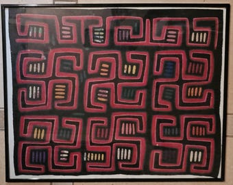 Vintage Original Kuna (Cuna) Mola Art, Panama Indian Culture Framed, Applique Needlework