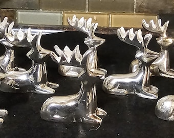 Vintage Reindeer Place Card Holders, Silver Finish, Accent Holiday, Table Decor, Made in India - Set of 10