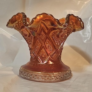 Vintage Vase, Bowl, Marigold Iridescent Carnival Glass, Art Nouveau