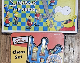 Vintage The Simpsons 3-D Chess Sets - COMPLETE Board Games, 92 & 97 20th Century Fox, 1998 Cardinal AND Replacement Chess Pieces