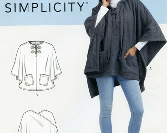 Simplicity R10708/8517 Easy-to-Sew Misses' Sewing Pattern for 3 Poncho Variations, Sizes A XS-XL, UNCUT