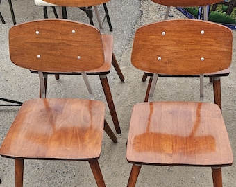 Hill-Rom MCM Metal Wood Chairs, Raymond Loewy Design, Mid Century Modern Chairs, Set of 4 (Local Pick-up & Arranged Carrier Shipping)