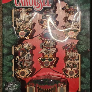 Vintage Mr. Christmas Holiday Carousel Calliope Set, 6 Horses, 21 Carols Music Lights
