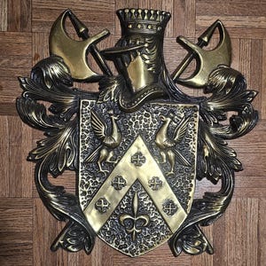 Vintage Coat of Arms Plaque, 1960s Homco Lion Shield #1065, Coat of Arms Resin Wall Art Plaque, Medieval, Heraldry, Gothic