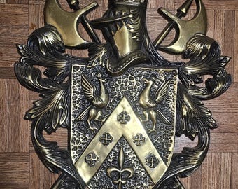 Vintage Coat of Arms Plaque, 1960s Homco Lion Shield #1065, Coat of Arms Resin Wall Art Plaque, Medieval, Heraldry, Gothic