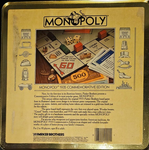 1935 Monopoly Commemorative Edition Board Game in Metal Box