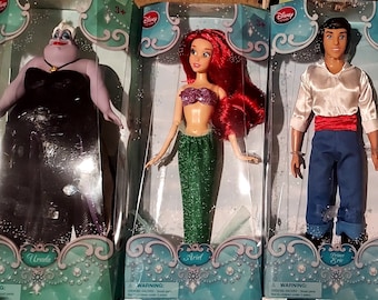 Disney The Little Mermaid Dolls, Ariel, Prince Eric & Ursula, 11.5 Dolls, NIB, Lot of 3 Dolls