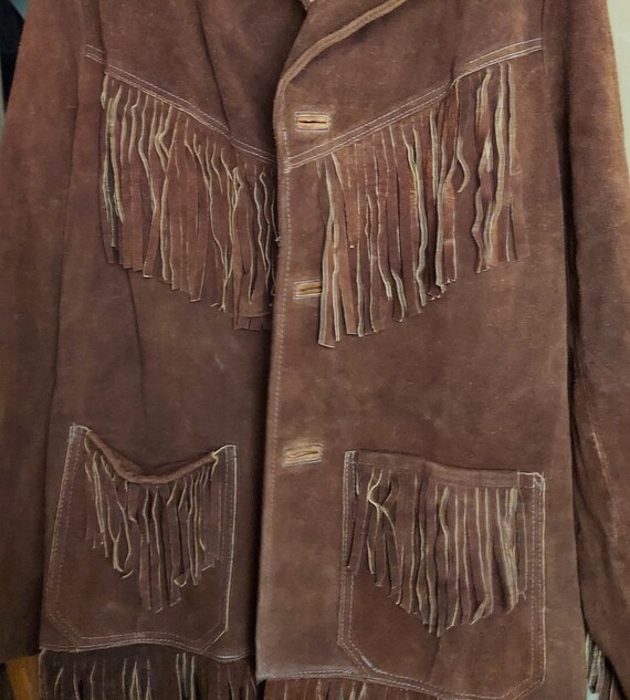 Vintage 60s 70s Brown Genuine Leather Fringe Coat… - image 4