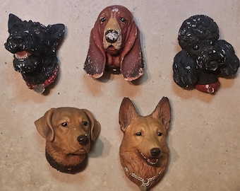 Vintage Bossoms Chalkware Bossons Dog Busts, Dog Heads, Congleton, Made in England
