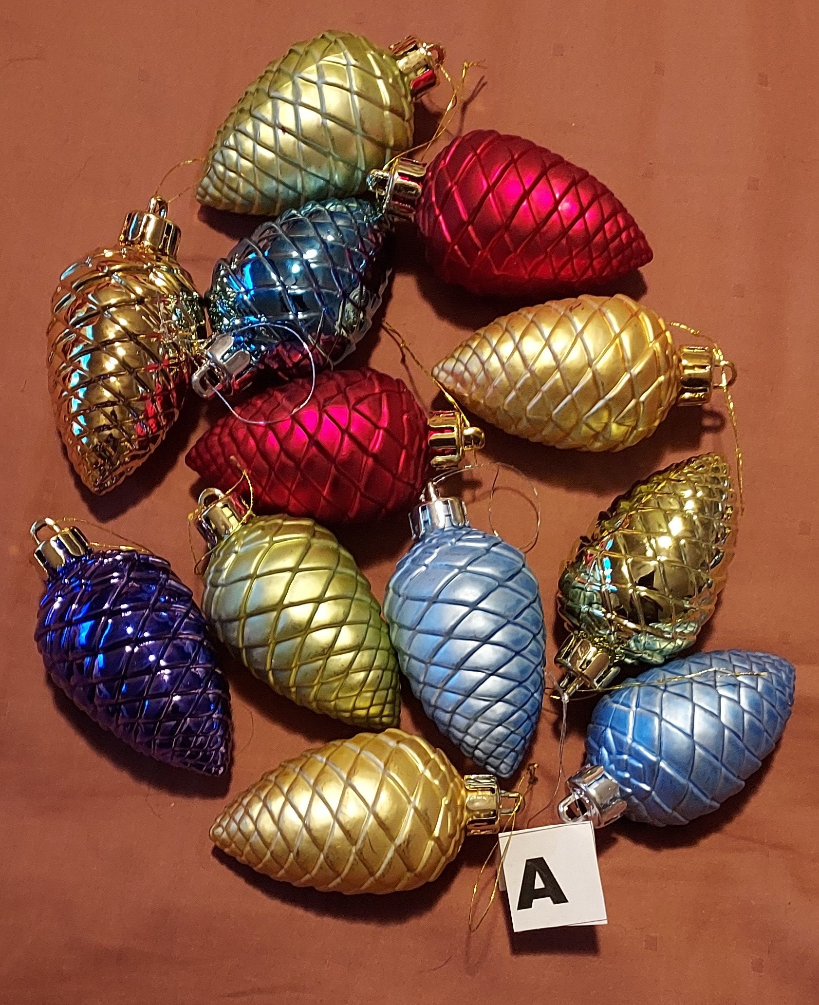 Pine Cone Ornament Set, Christmas Glass Ornaments, Christmas