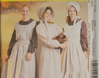 McCall's Pattern 9423, Prairie Colonial, Pioneer Bonnet, Apron, Dress Pinafore, Size Medium 12-14 UNCUT
