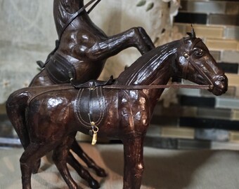 Vintage 1950s Leather Horse Figurines, Set of 2