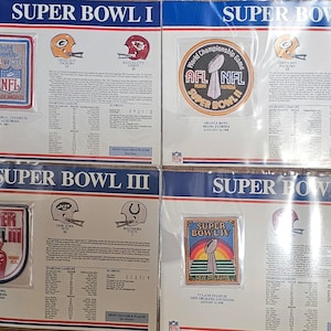 Willabee & Ward Official NFL Super Bowls 1-24 Embroidered Sealed MINT Cloth Patch on Stat Card