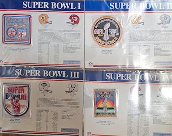 Willabee & Ward Official NFL Super Bowls 1-24 Embroidered Sealed MINT Cloth Patch on Stat Card