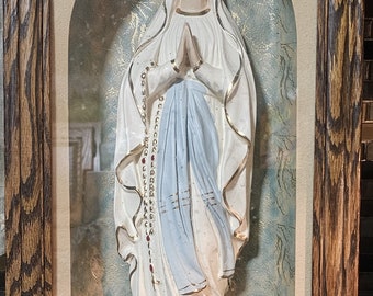 Antique Virgin Mary Chalkware Altar Box, Shadow Box, Wall Hanging, Wall Art
