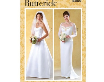 Butterick B6803 Sewing Pattern, Misses' Bride, Formal Dress, Tops, Skirts w/Train, Size Available A5 6-14 & E5 14-20, UNCUT
