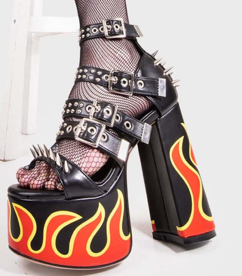 LAMODA Revin' Ankle Strap Platform Sandals, Flame & Silver Spikes, Size ...