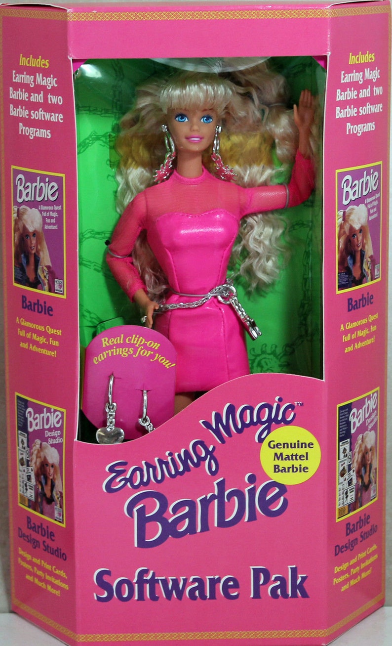 Barbie 1991 Earring Magic Barbie W/software Pak 1991 Mattel - Etsy