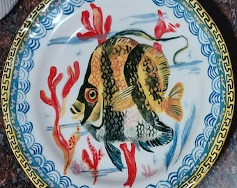 Anthropologie NATHALIE LETE Angel Fish & Corals, Hand Painted 10” Plate, RARE