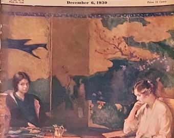 Vintage Literary Digest Magazine - Peggy Reading to Elizabeth, Volumne 107, No 10, Issue December 6, 1930