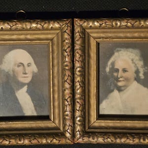 Vintage 19th Century Portraits -George & Martha Washington Portraits in Wooden Frames, Lot of 2