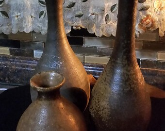 Antique Japanese Bizen Ware, Flower Vase, Pottery, Ceramic, Lot of 3