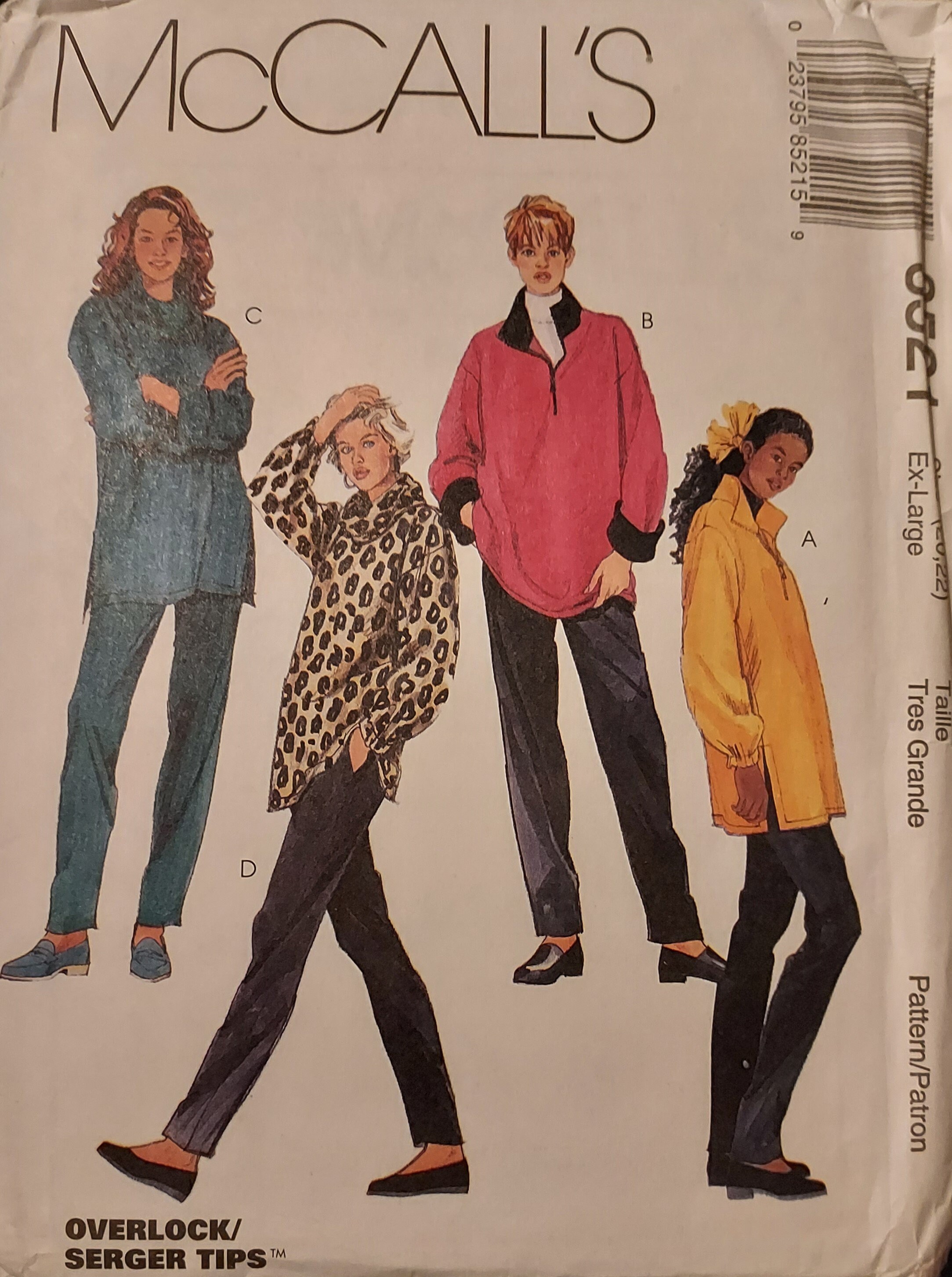 Vintage 1990s McCall's 8521, Full Figure, Misses Tops and PullOn Pants